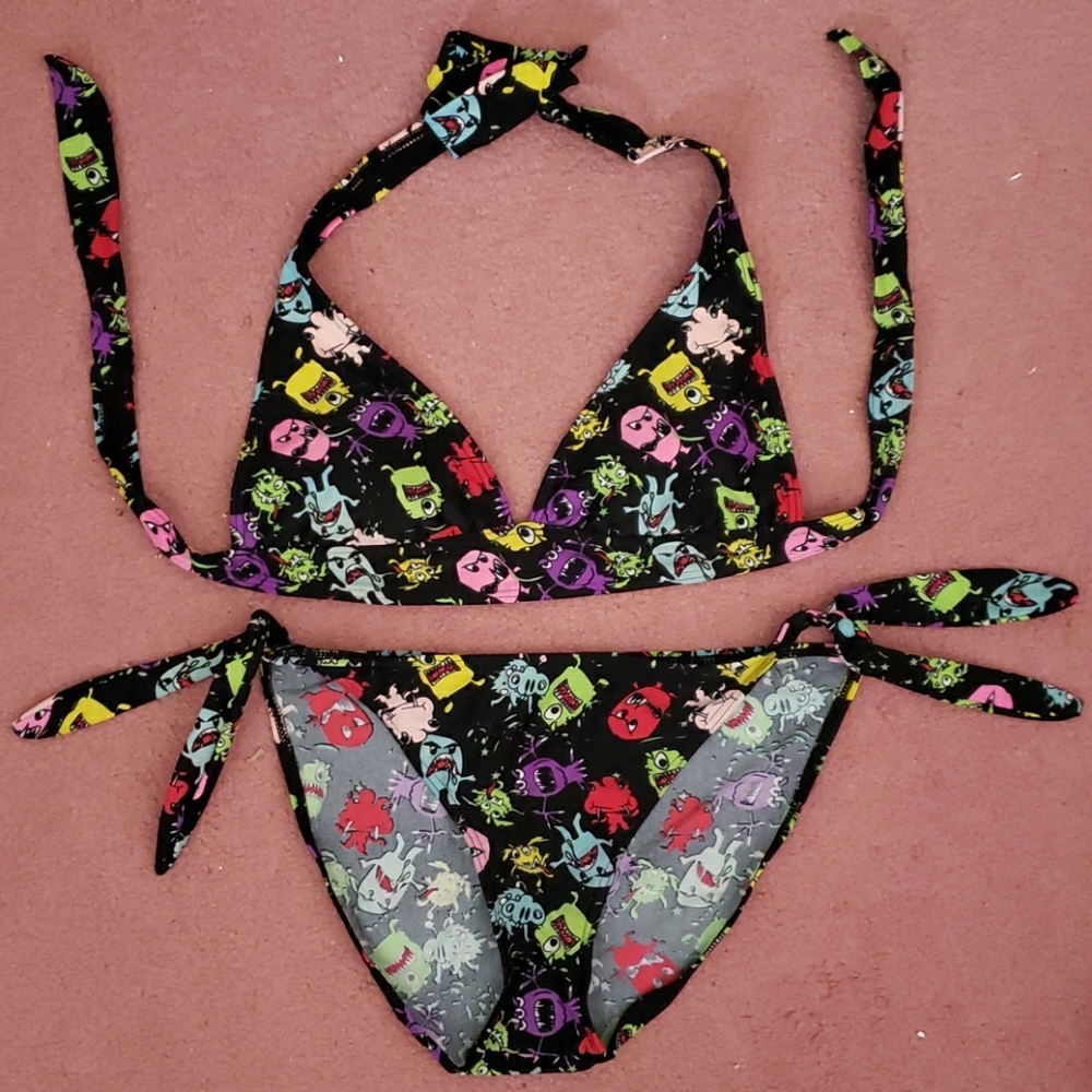 Hot topic goth cute multi color monster bikini